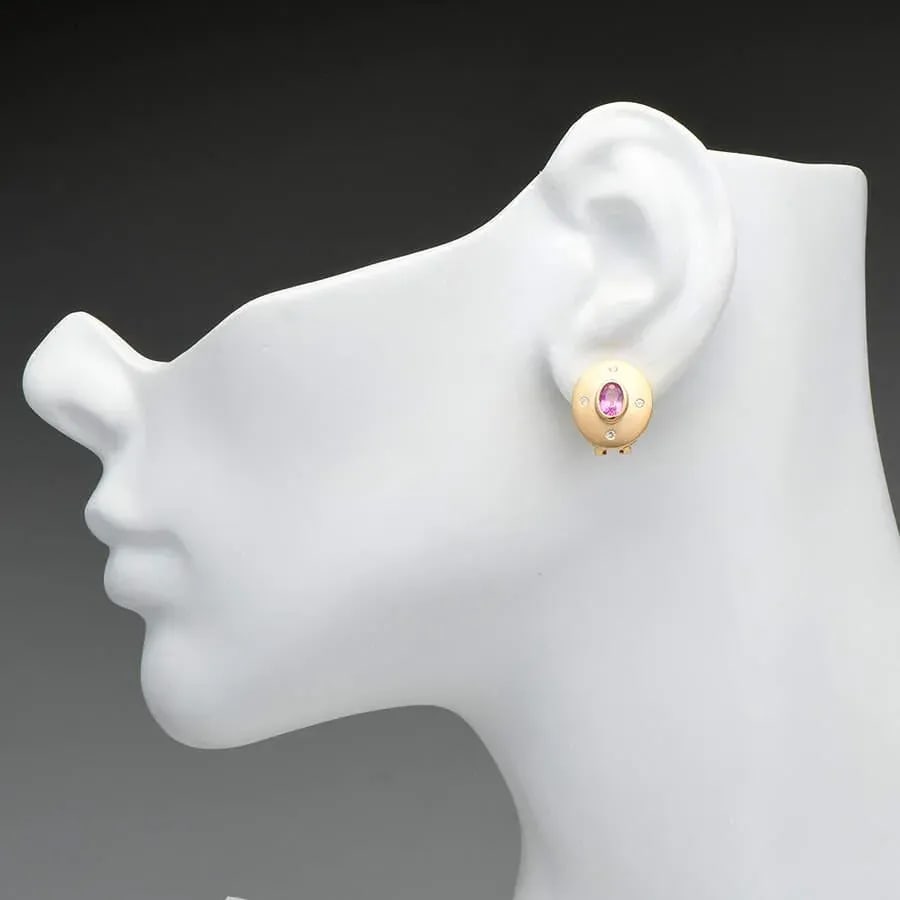 14KY Pink Sapphire & Diamond Button Style Earrings, 2 pieces - 3