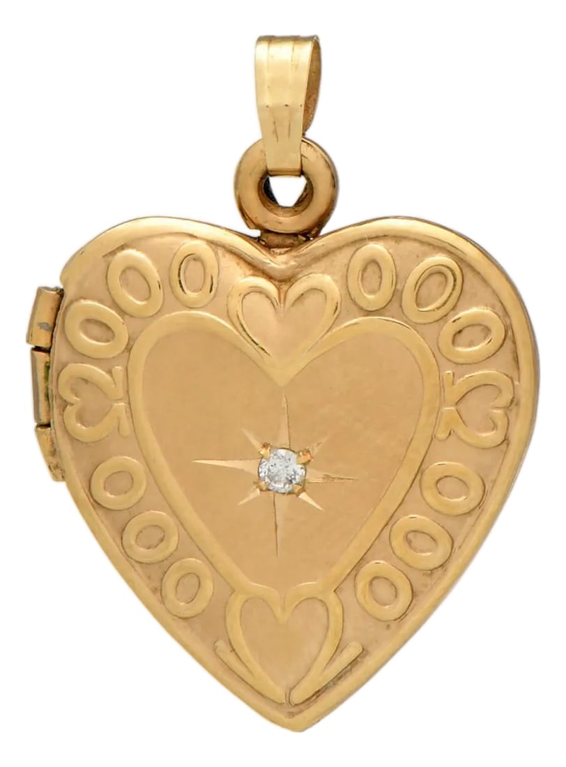 9KY Embossed Heart Locket Pendant (1 of 5)