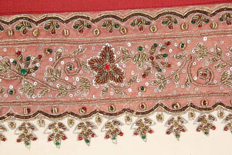 Silk Lumbar Pillow Embellished with Beads, India - 7