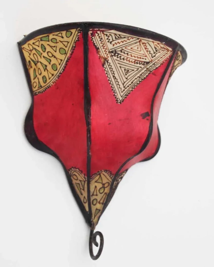Pair of Parchment Moroccan African Art Wall Curved Sconce - 2