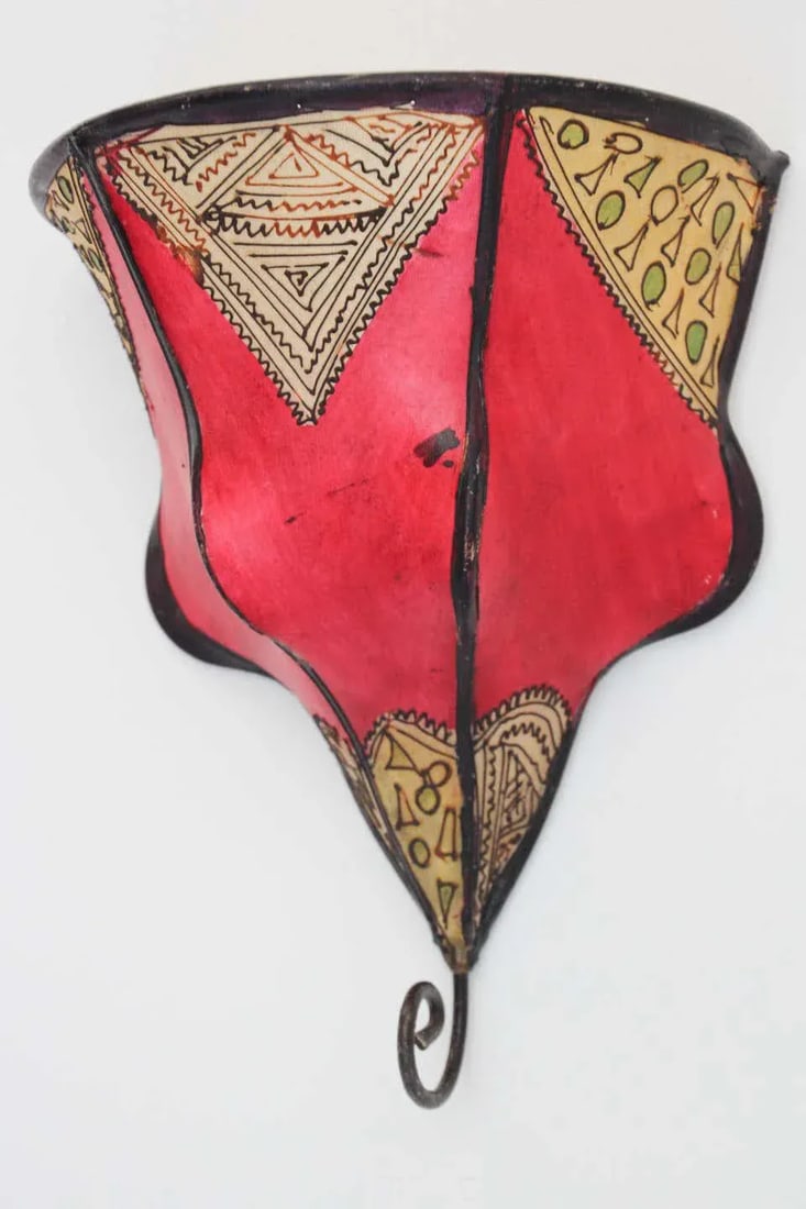 Pair of Parchment Moroccan African Art Wall Curved Sconce - 3