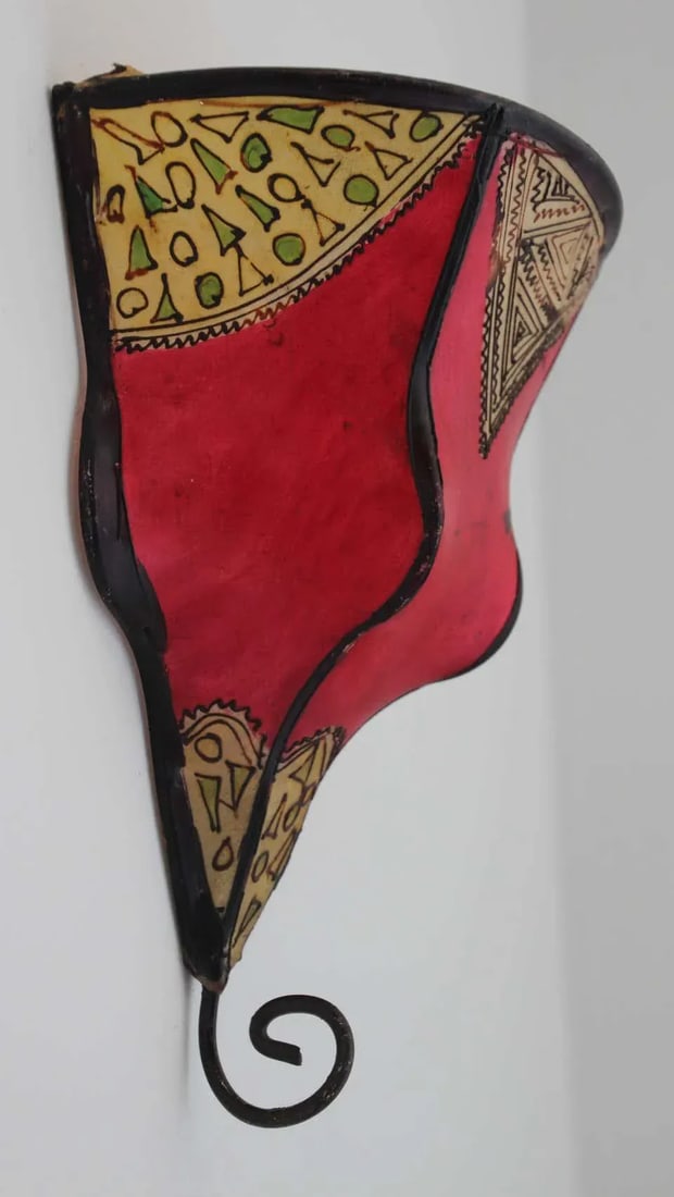Pair of Parchment Moroccan African Art Wall Curved Sconce - 4