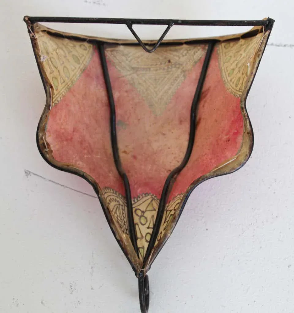 Pair of Parchment Moroccan African Art Wall Curved Sconce - 7