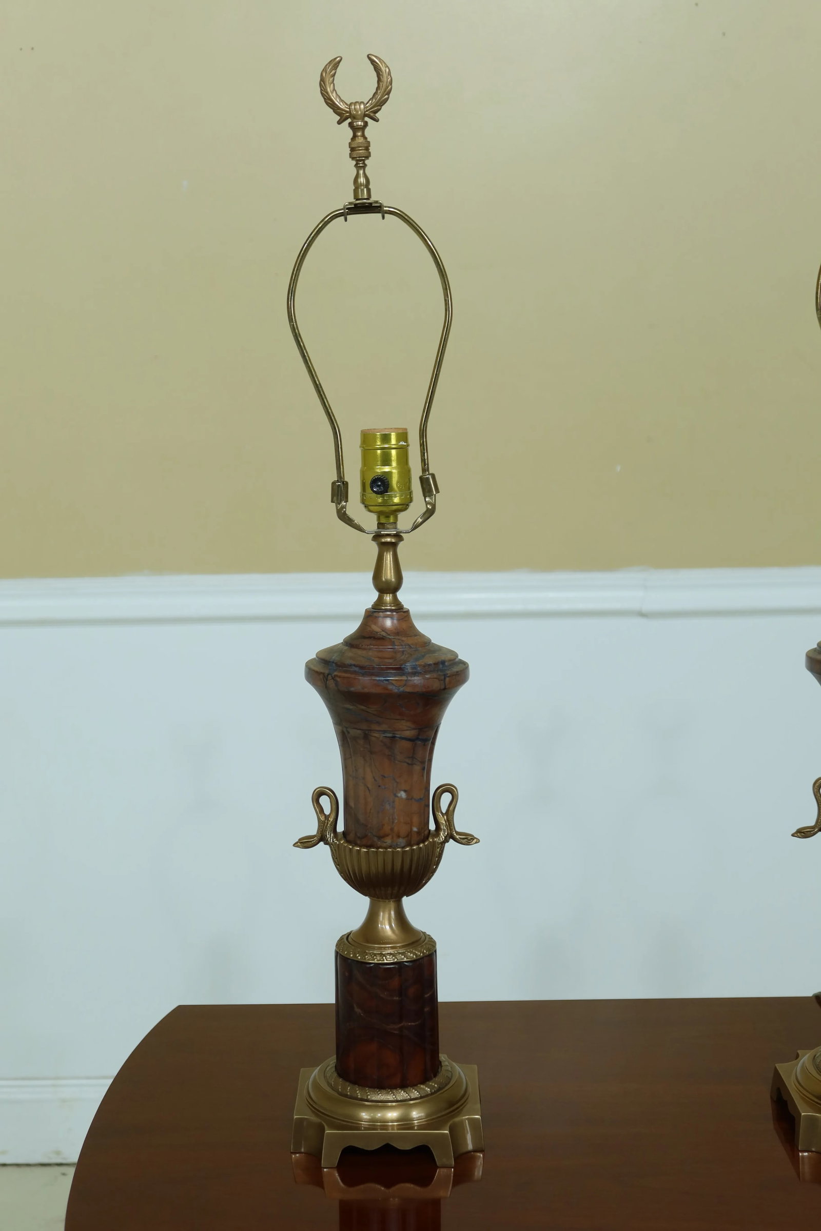 Frederick Cooper Regency Style Brass Soap Stone Urn Lamps - a Pair - 2