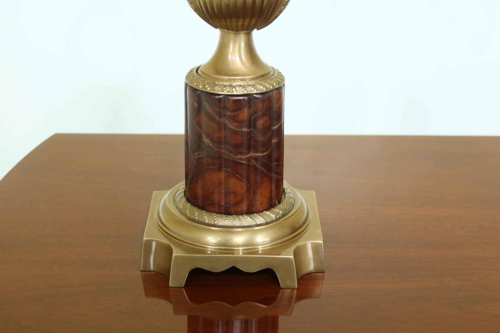 Frederick Cooper Regency Style Brass Soap Stone Urn Lamps - a Pair - 4