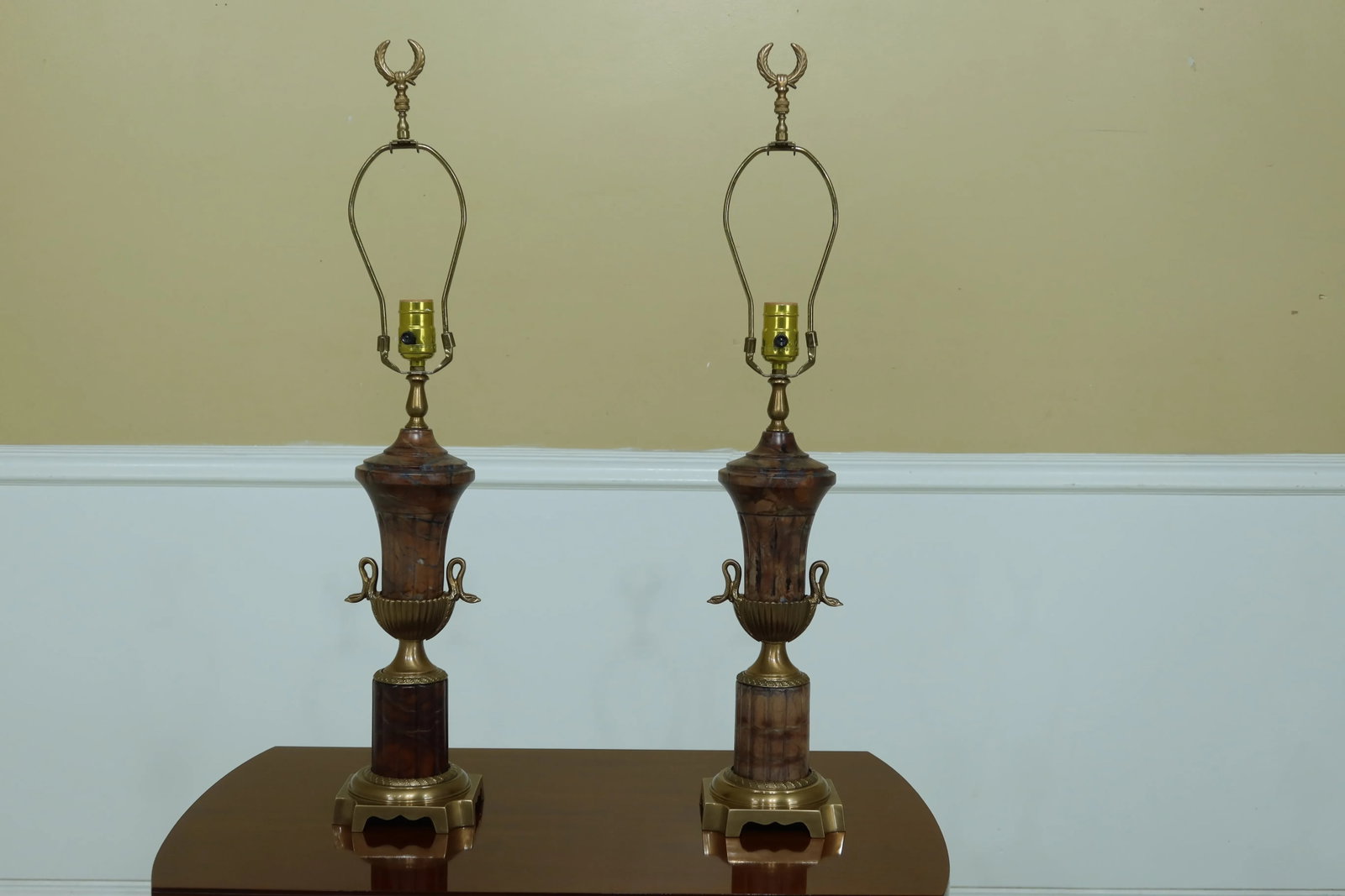 Frederick Cooper Regency Style Brass Soap Stone Urn Lamps - a Pair - 9