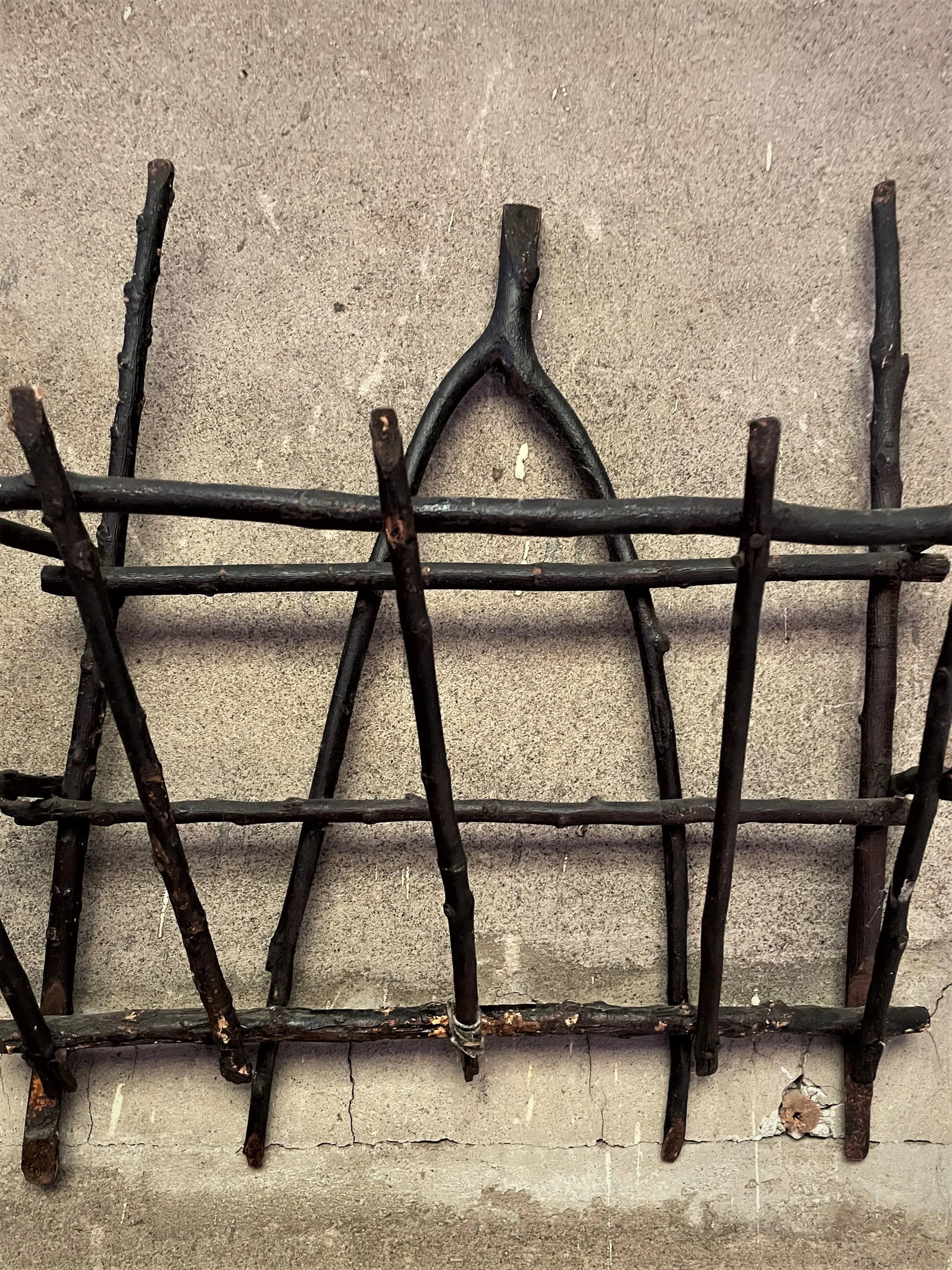 Early 20th Century Adirondack Folk Art Wishbone Twig Wall Mount Holder Basket Handmade Artisan - 7