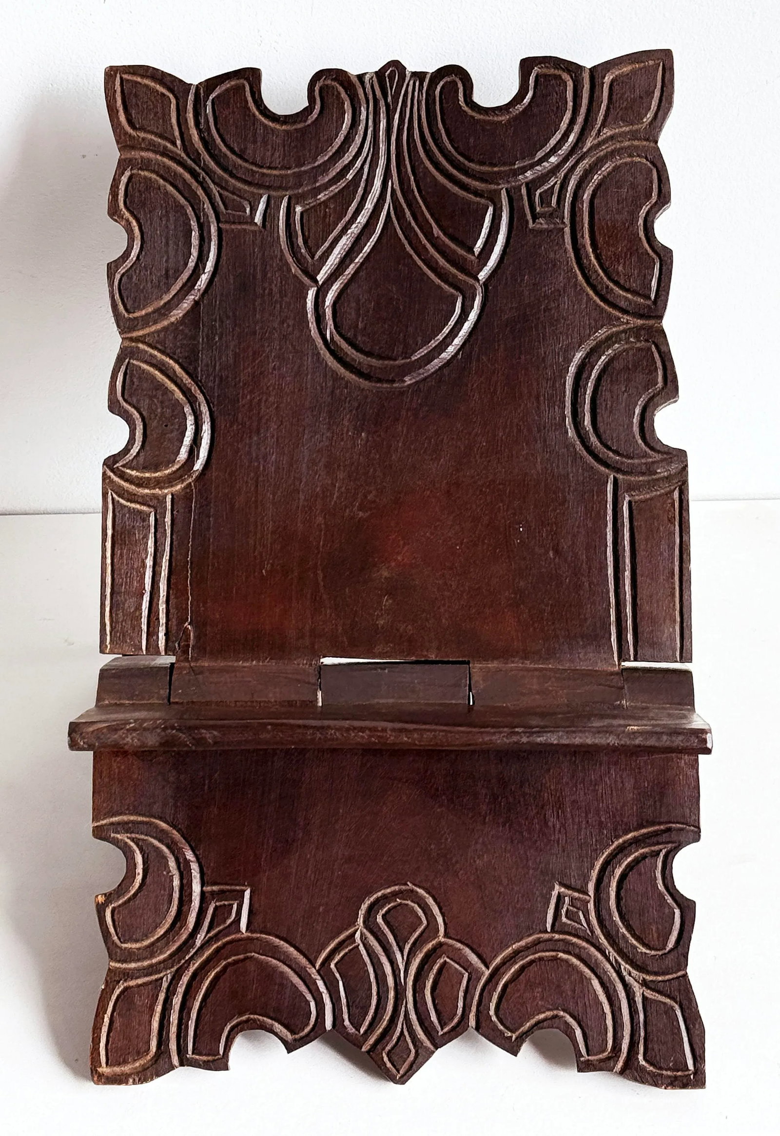 Vintage Arts & Crafts Period Hand Carved Wood Folding Book Stand in the Manner of Charles Rohlfs - 2