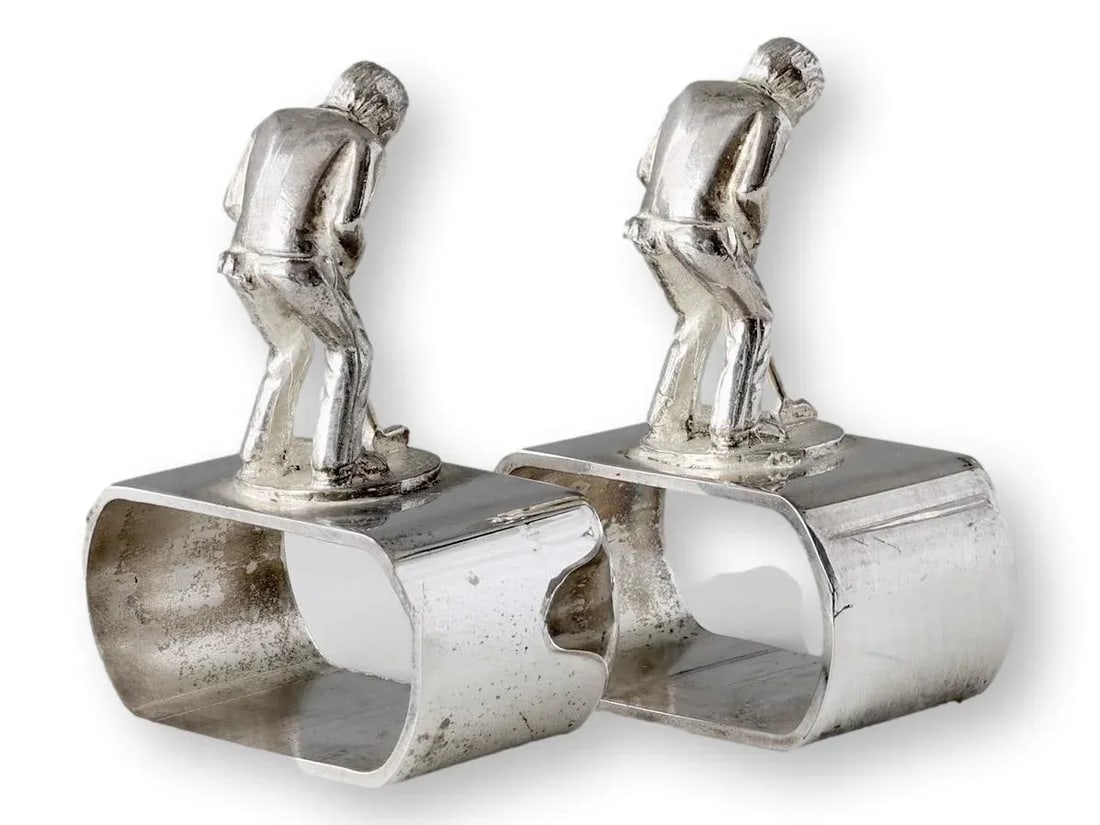 Midcentury English Silver-Plate Golf Putt Napkin Rings - 2