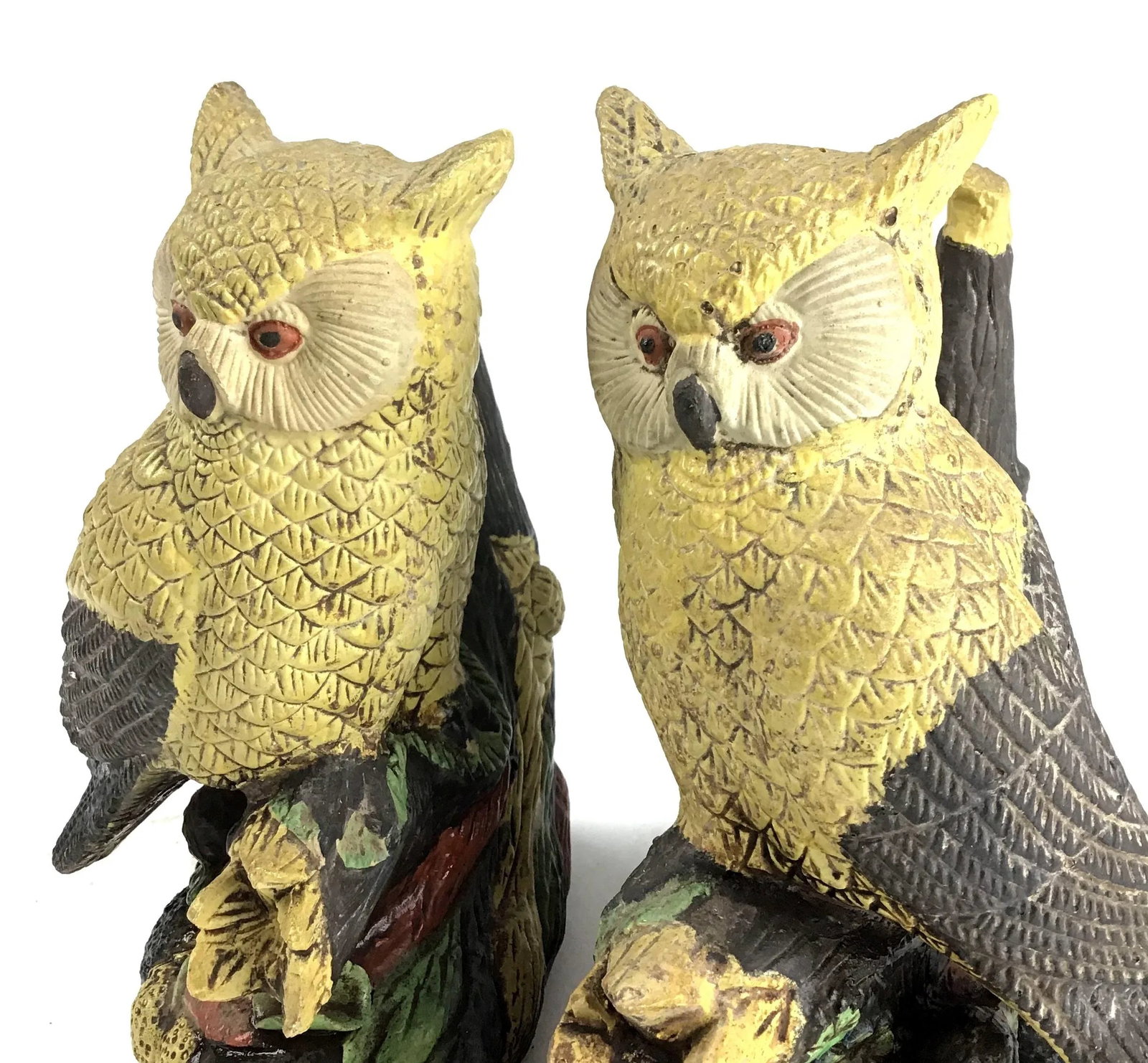 1950s Yellow Painted Mid Century Clay Owls - a Pair - 2