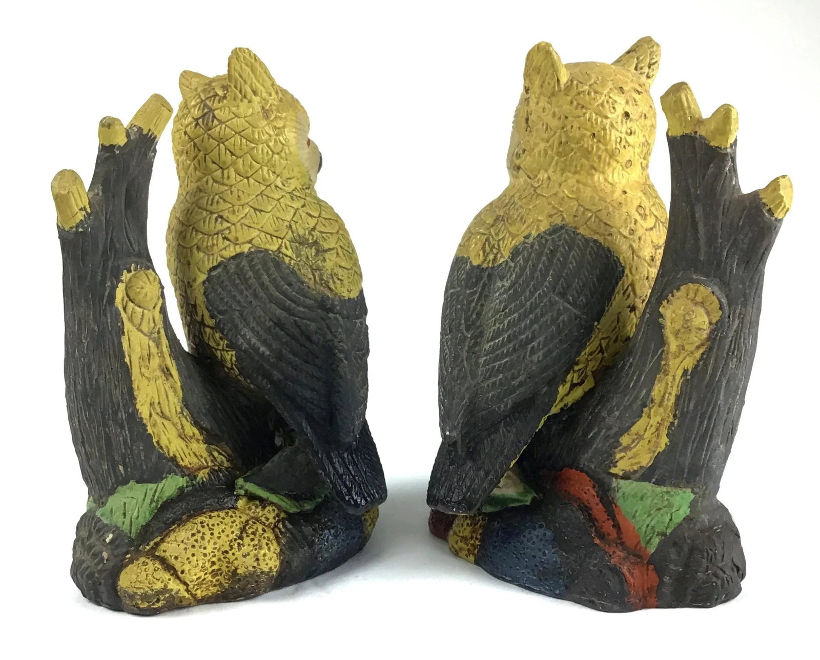 1950s Yellow Painted Mid Century Clay Owls - a Pair - 4