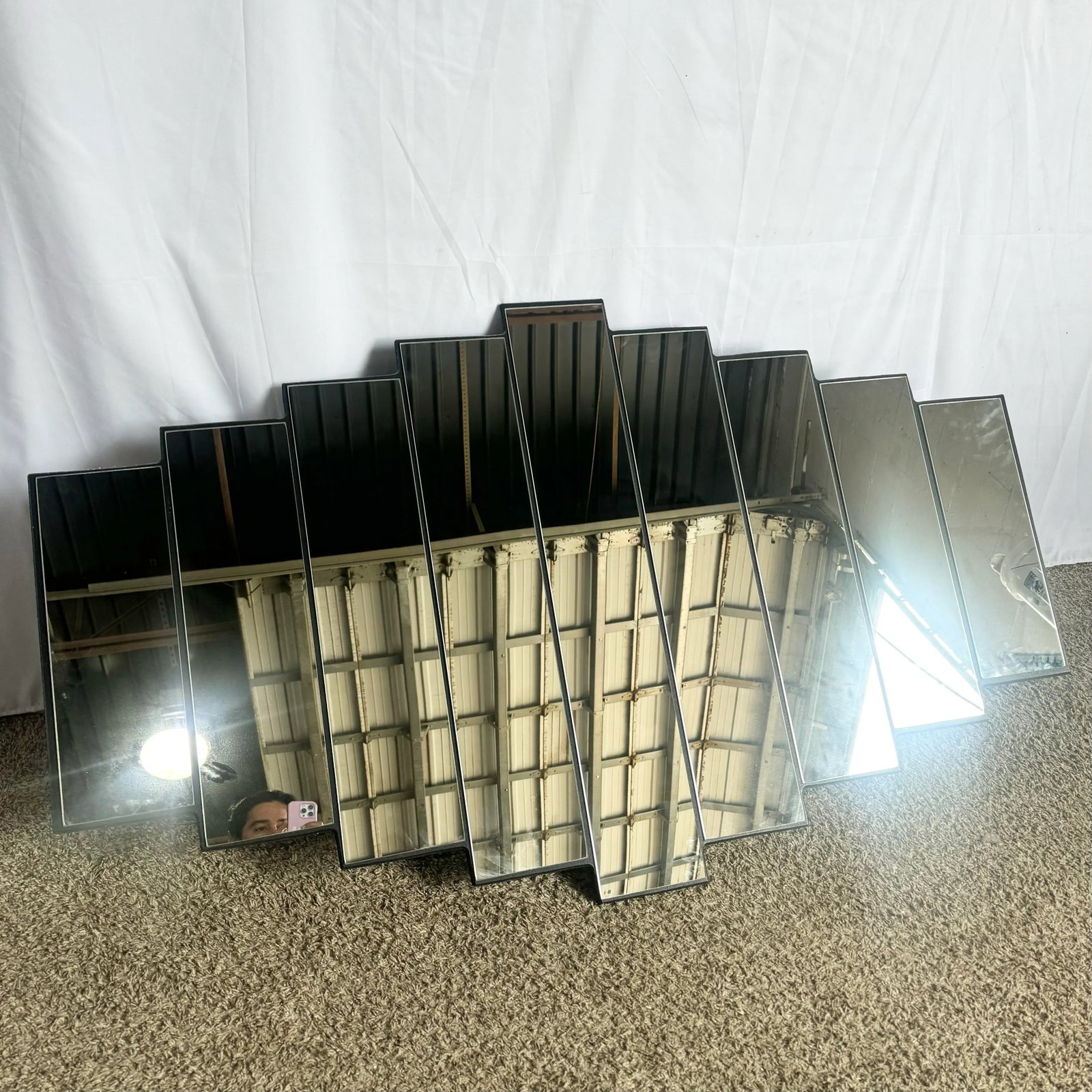 Art Deco Ascending Wall Mirror on Wood - 3