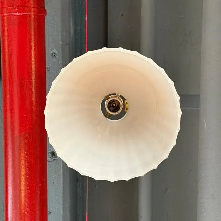 Antique Early 20th Century Scalloped Milk Glass Dome Pendant Light - 7