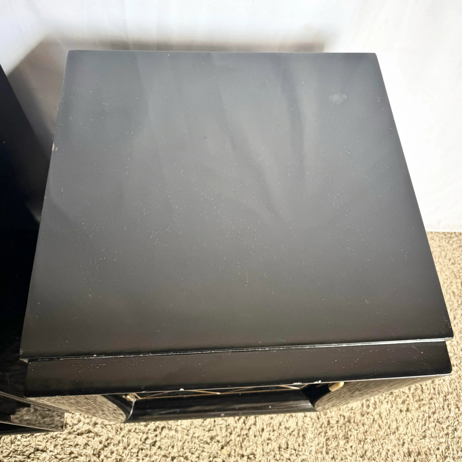 Art Deco Black Lacquered and Gold Nighstands With Brass Hardware - A Pair - 5