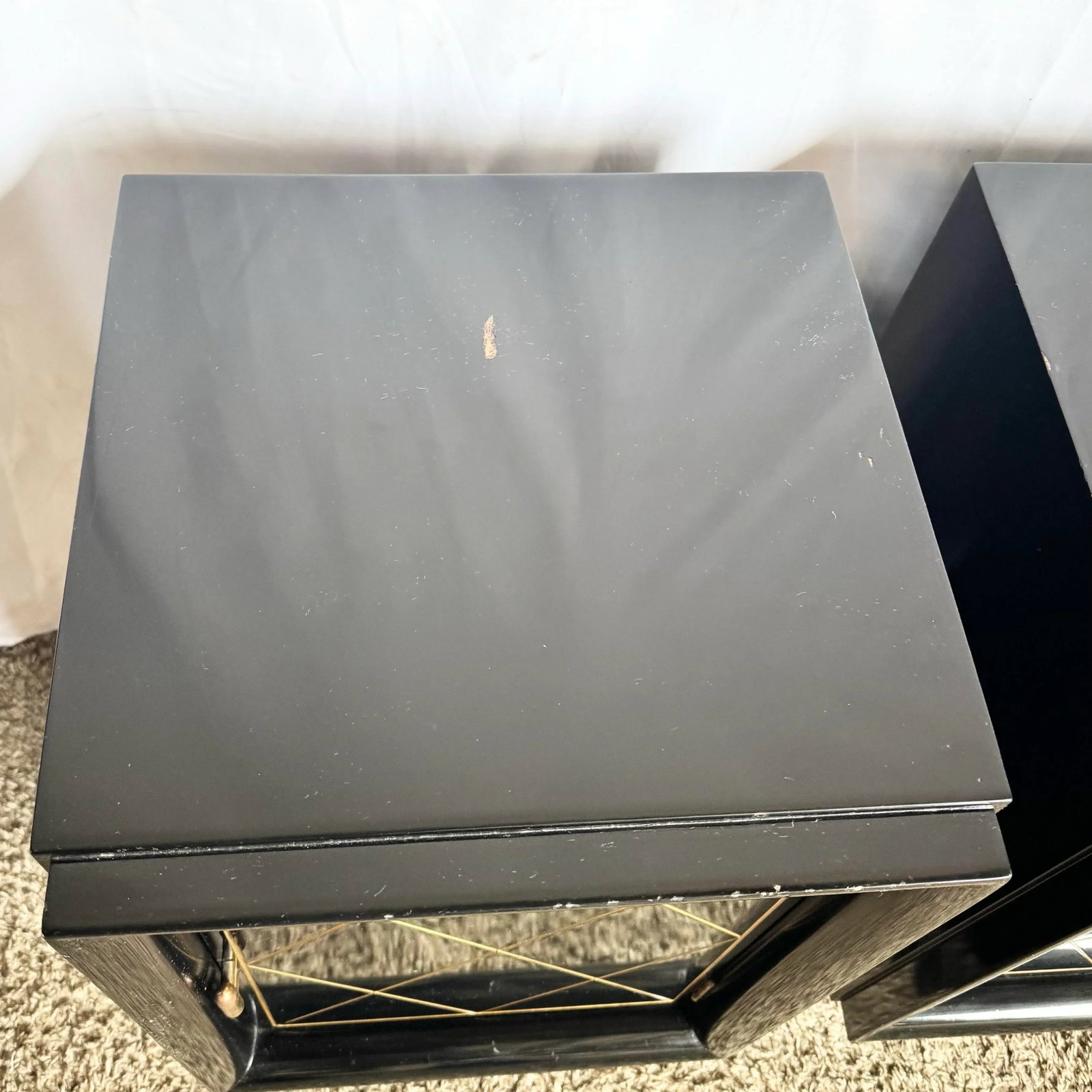 Art Deco Black Lacquered and Gold Nighstands With Brass Hardware - A Pair - 6
