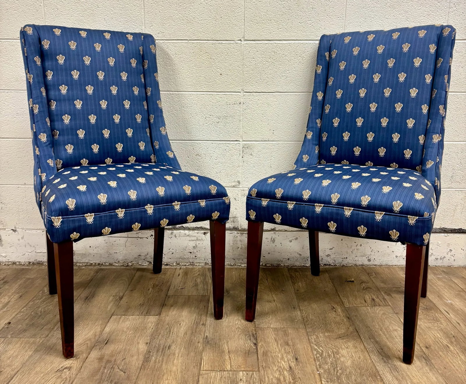 Vintage Wingback Fleur-De-Lis or Beetle Upholstered Side Chairs - Pair - 2
