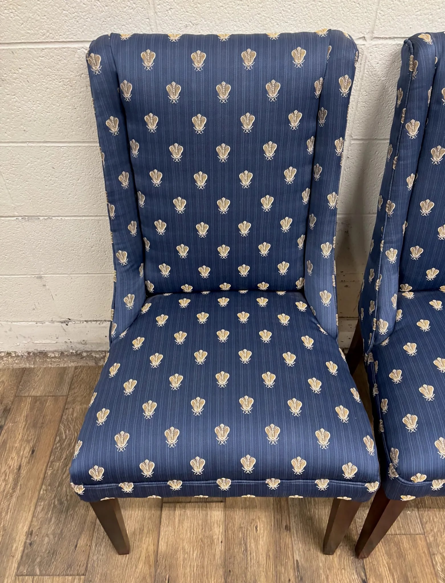 Vintage Wingback Fleur-De-Lis or Beetle Upholstered Side Chairs - Pair - 4