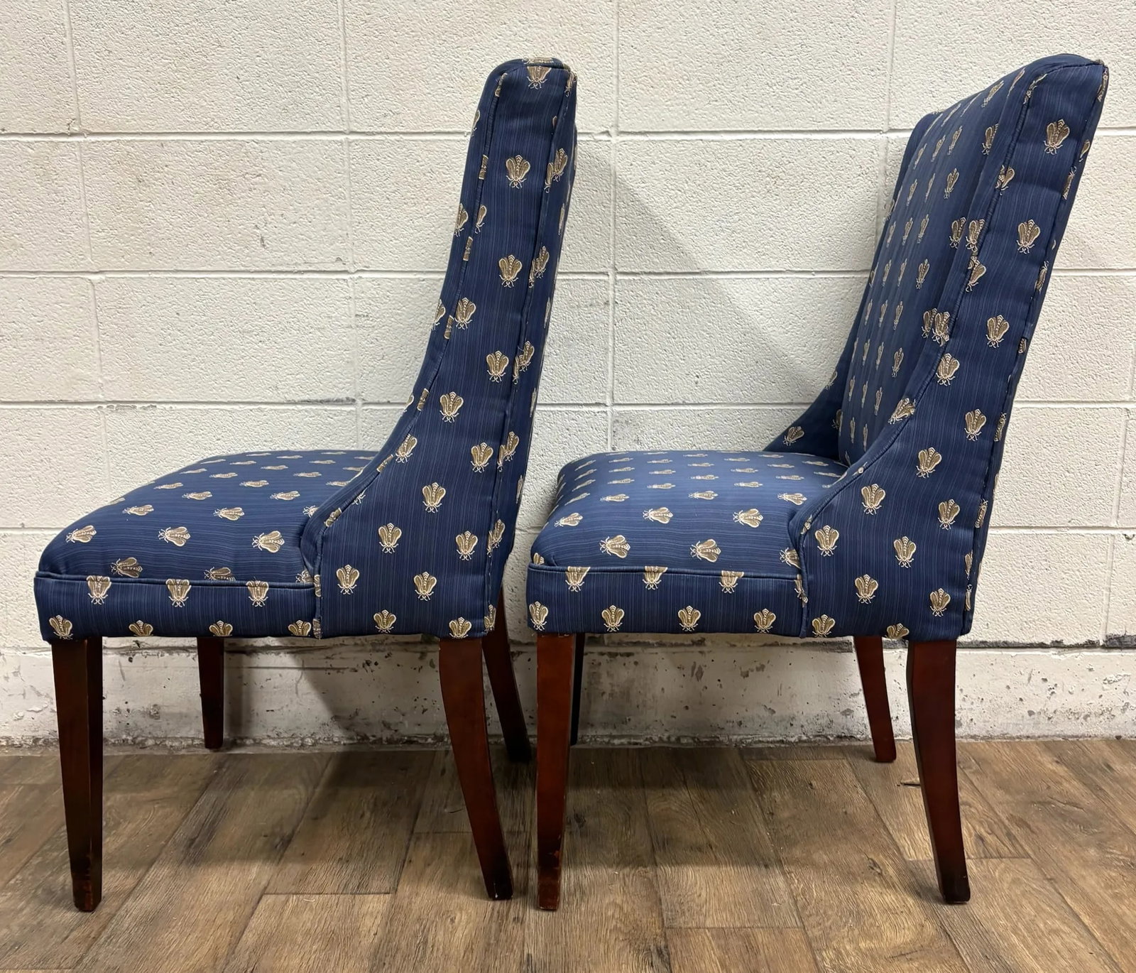 Vintage Wingback Fleur-De-Lis or Beetle Upholstered Side Chairs - Pair - 7