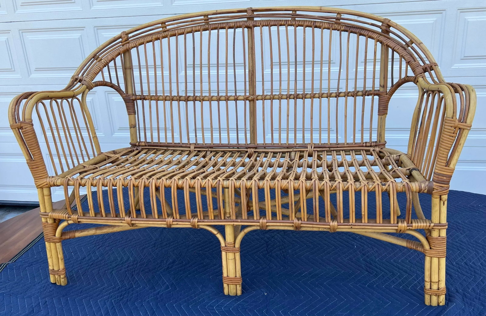 Vintage Franco Albini Style Safari Bent Rattan Sofa Loveseat - 2