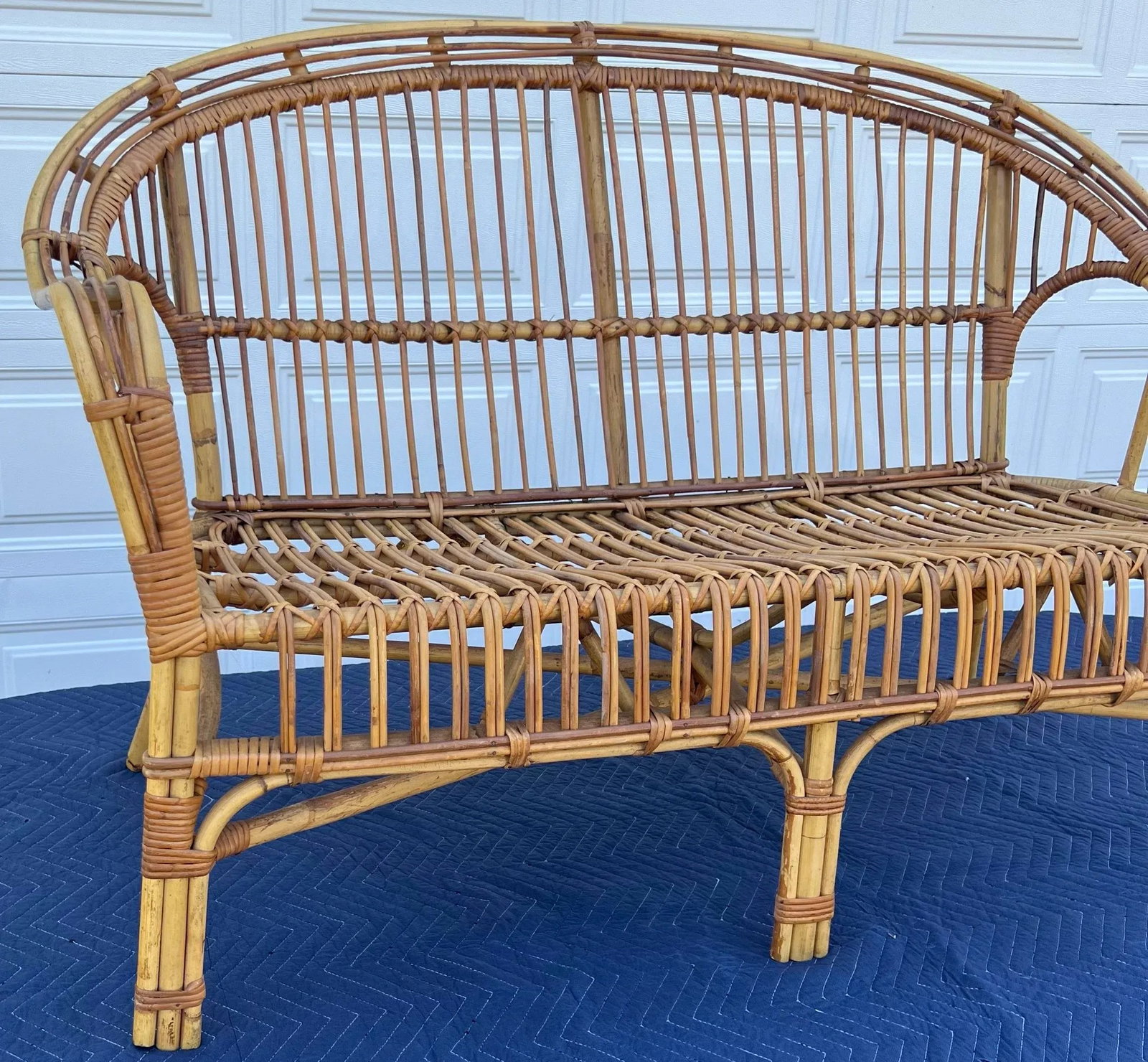 Vintage Franco Albini Style Safari Bent Rattan Sofa Loveseat - 4
