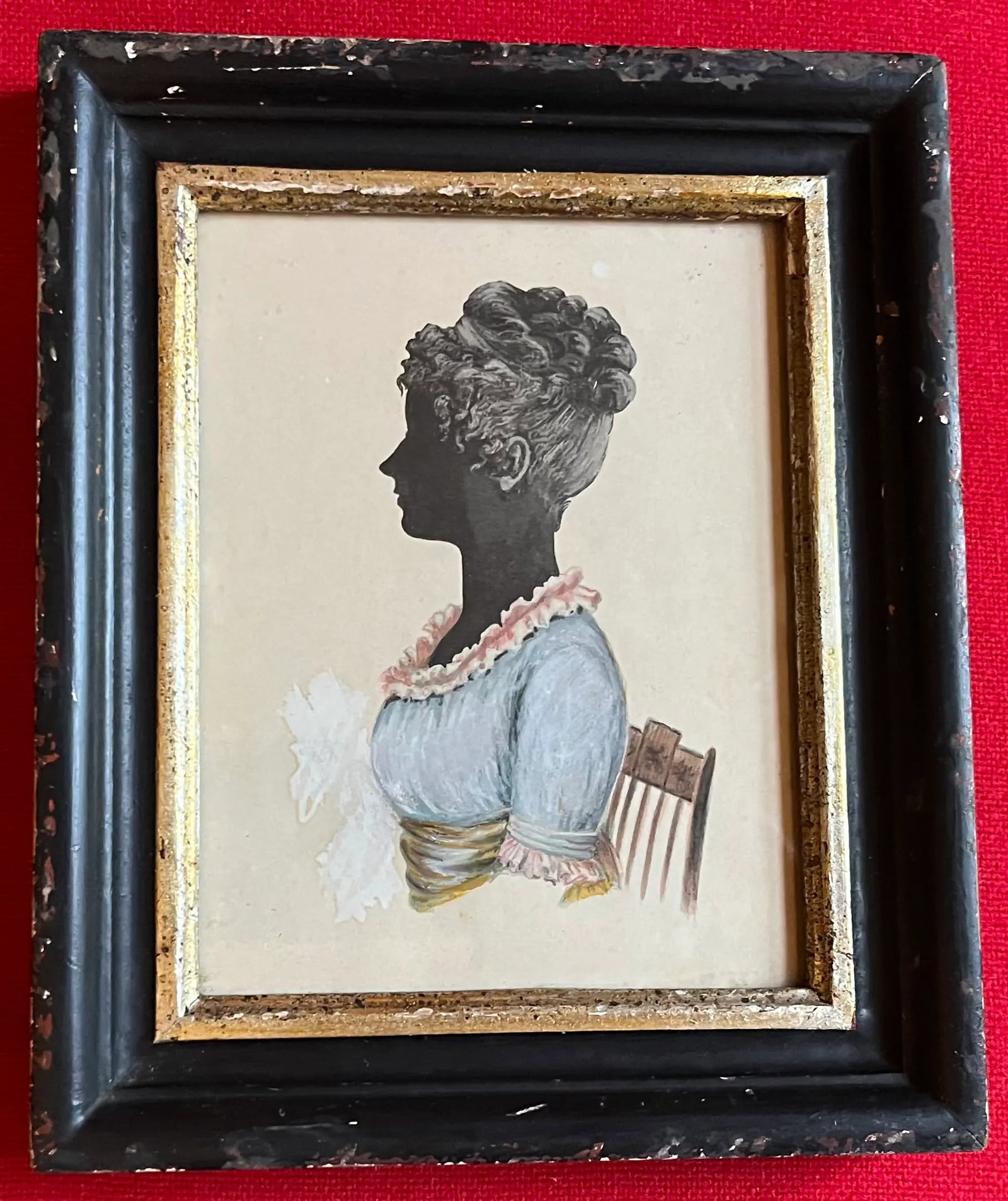 Antique 19th Century English Regency Silhouette Prints of a Soldier and His Wife - A Pair - 4