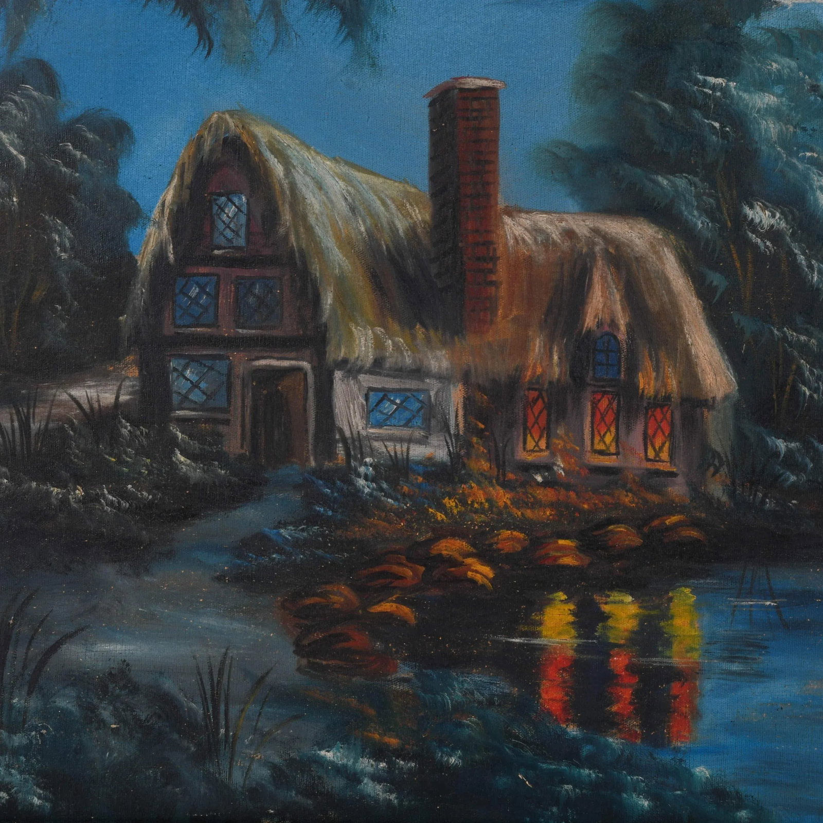 Antique Framed Signed Lonely Cottage Oil on Canvas - 2
