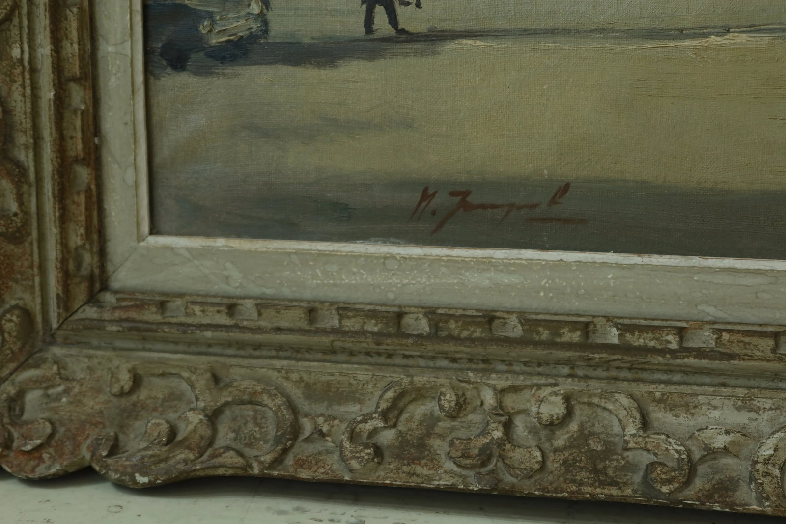 Paris French Fountain Framed Oil Painting on Canvas ~ M.Janpol - 5
