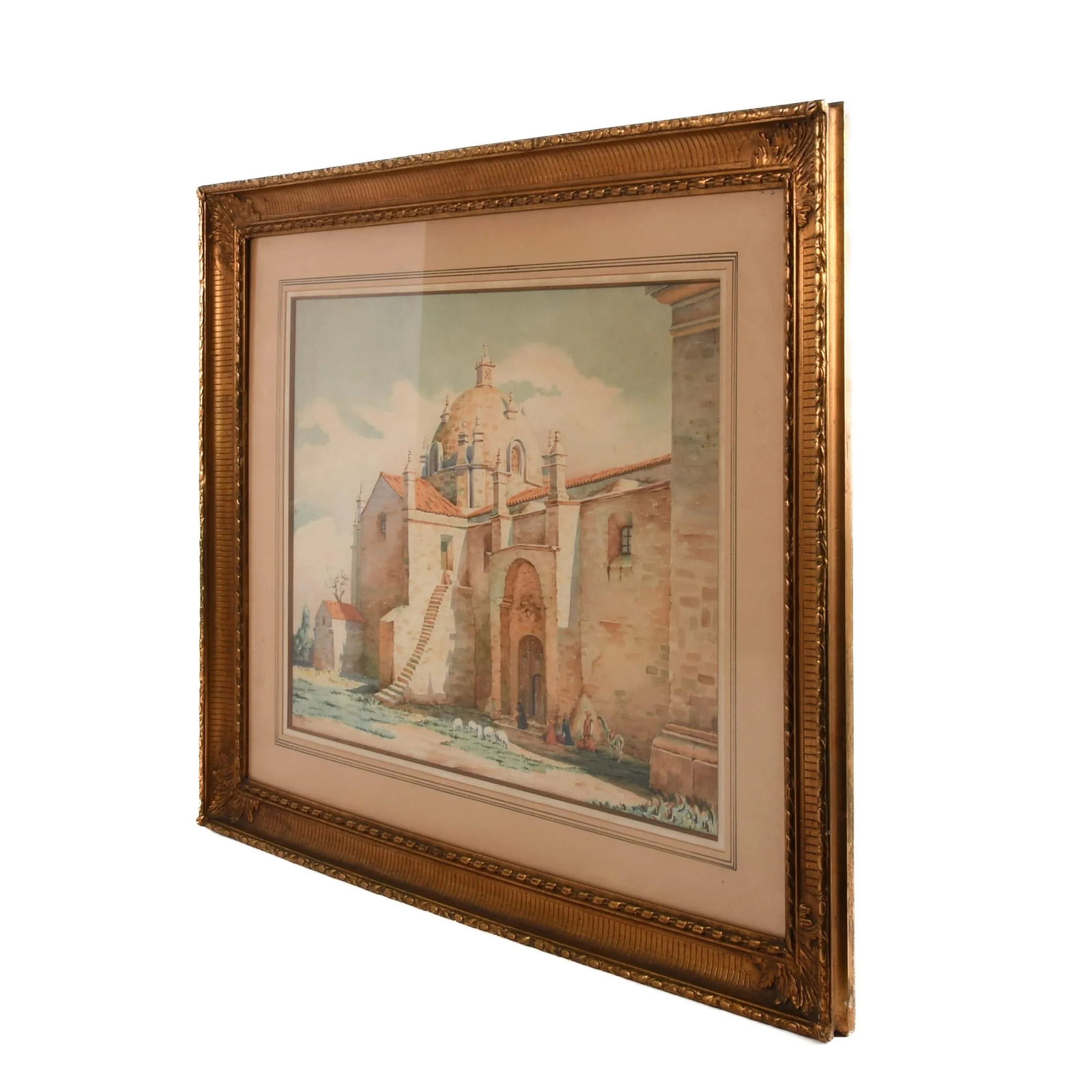 Framed Signed A. Velandoa Peruvian Church Watercolor Painting - 4