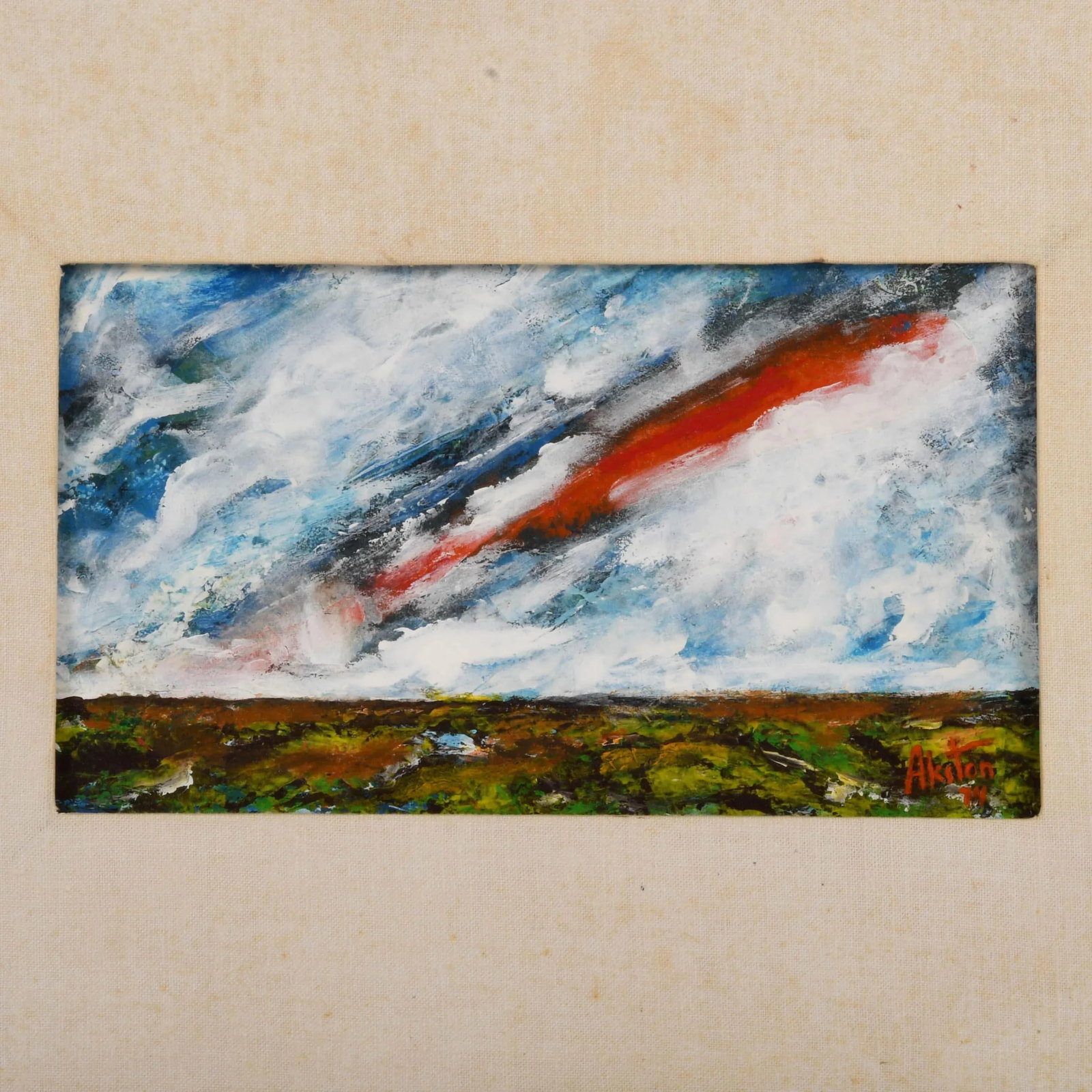 Framed Signed J. Akston "Skyburst, 1974" Acrylic on Paper - 2