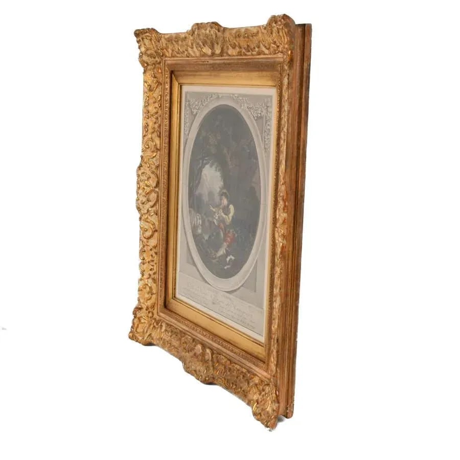 Antique Framed Engraving of "Le Depart Courier" After Francois Boucher - 4