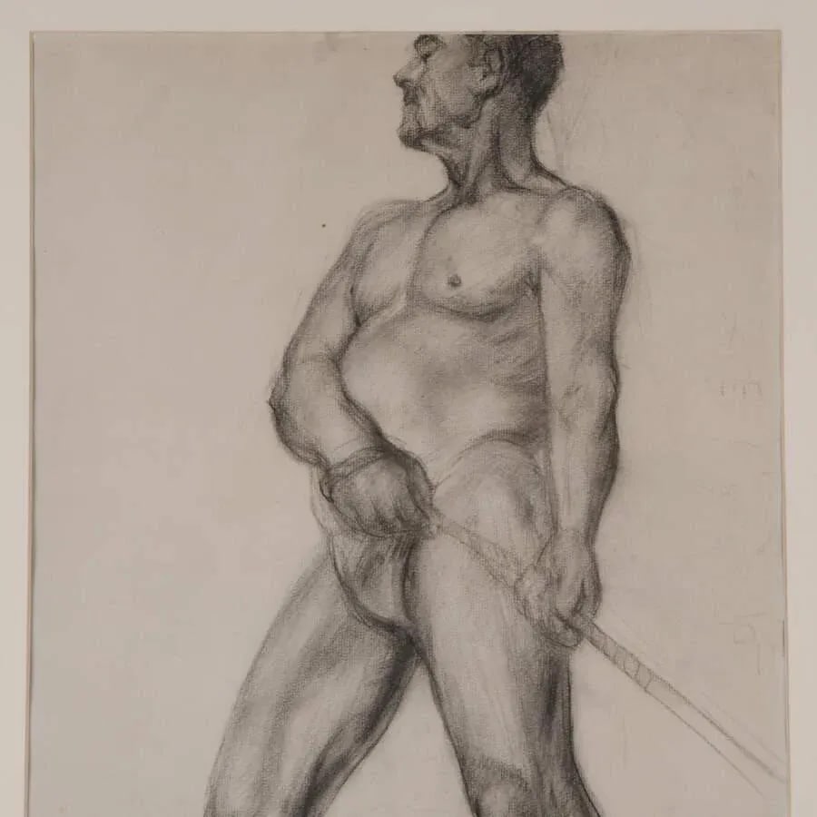 Mid 20th Century Framed Virginal Rose Campbell of a Charcoal Nude of Man - 2