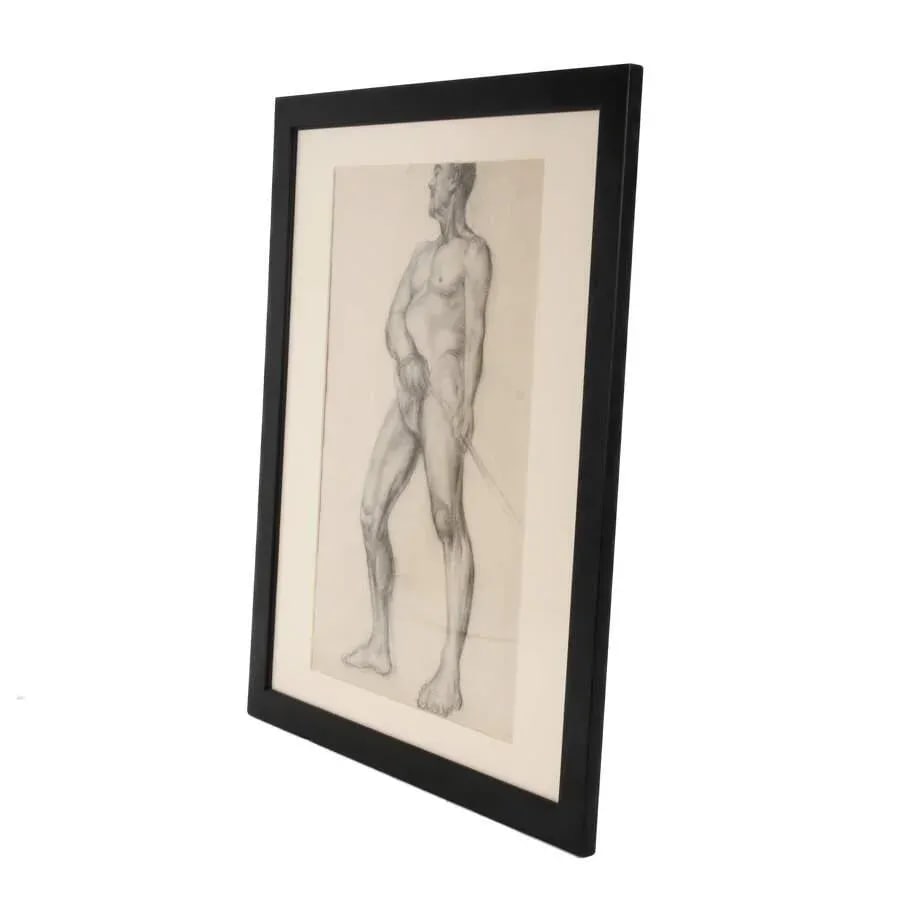 Mid 20th Century Framed Virginal Rose Campbell of a Charcoal Nude of Man - 3