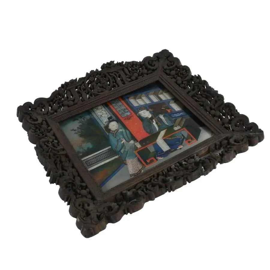 Antique 19th-Century Chinese Reverse Painting on Glass in Frame - 2