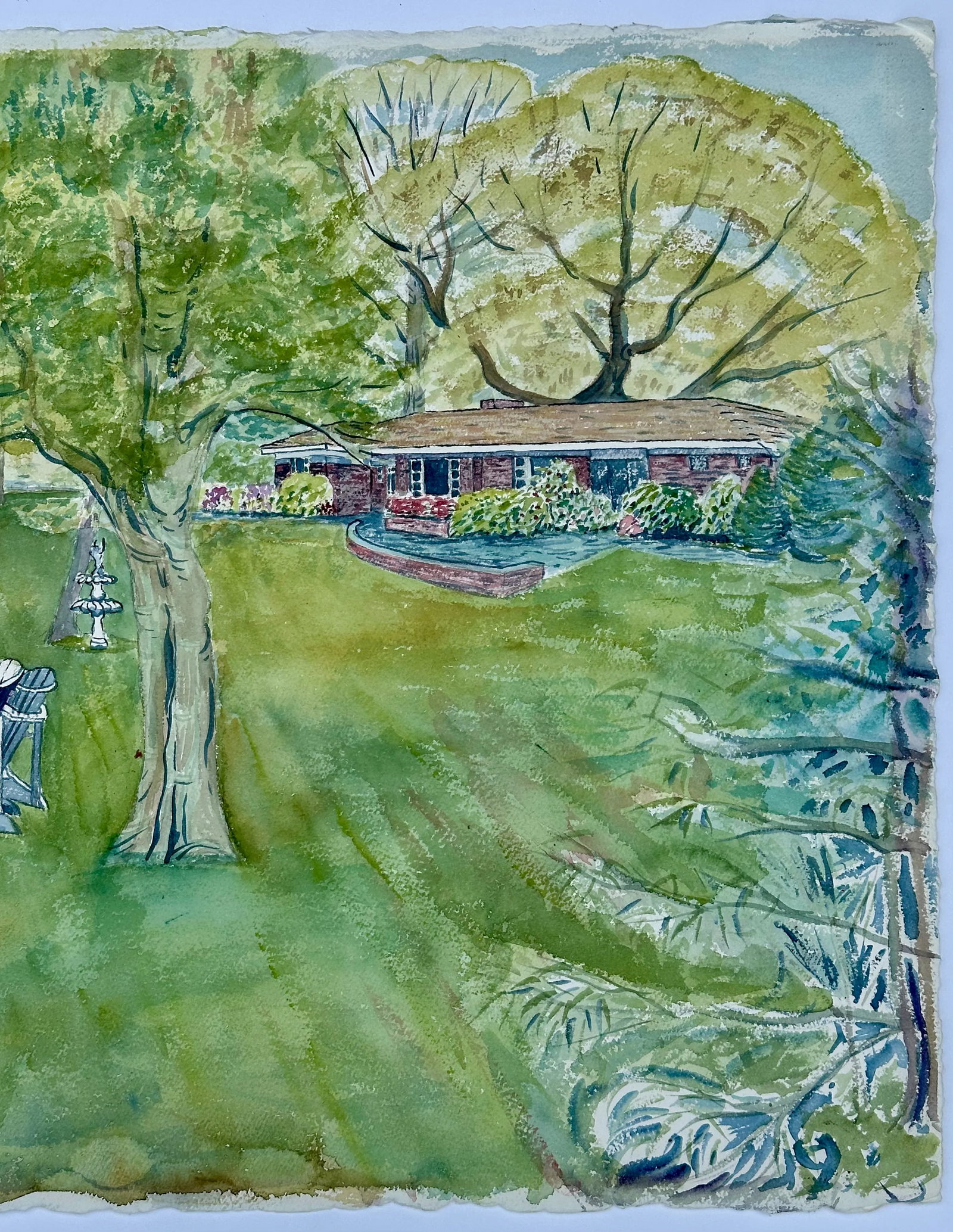 Naturalistic Watercolor Home on Water Scene With Dock by Susan Bates - 3