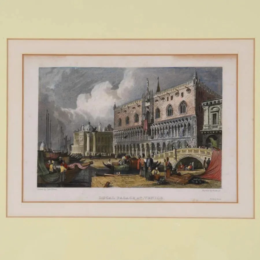 Early 20th Century Antique Framed Hand-Colored Engraving "Ducal Palace" by Westwood - 2