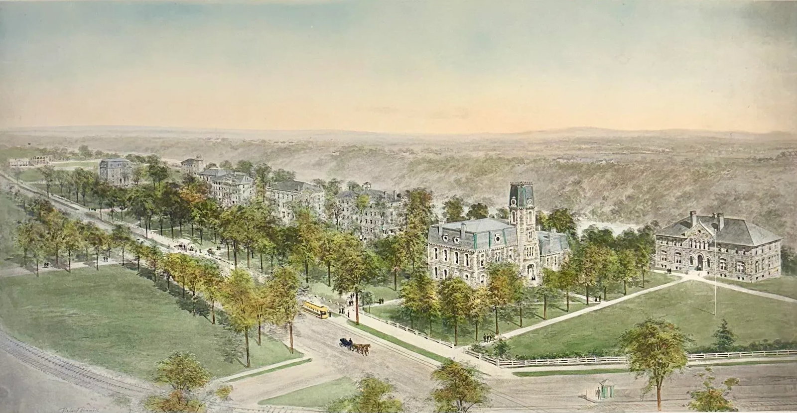 Colby College Engraving, After Richard Rummell, c.1913 - Hand-Colored Re-Strike on Wove Paper, Large - 2