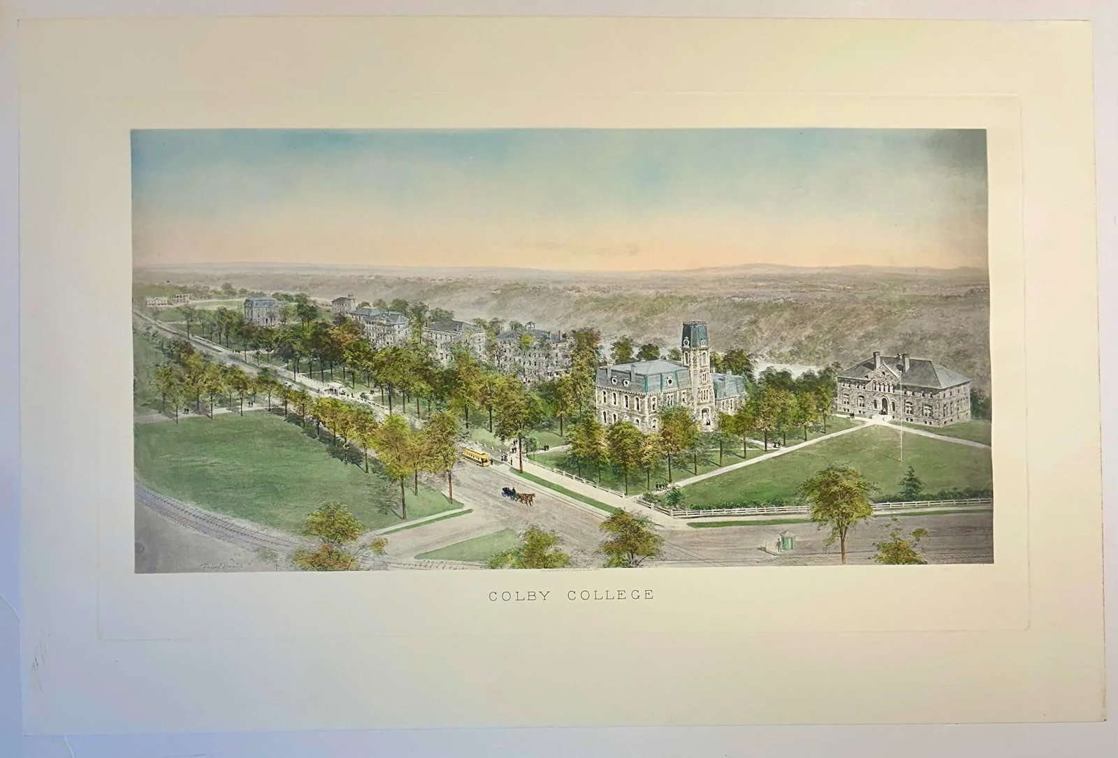 Colby College Engraving, After Richard Rummell, c.1913 - Hand-Colored Re-Strike on Wove Paper, Large - 3
