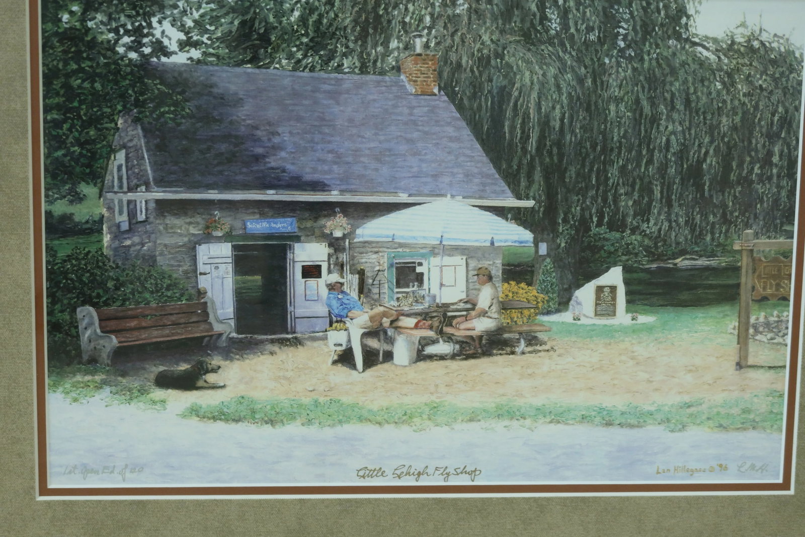 1990s Framed & Matted Fishing Camp Little Lehigh Fly Shop Print - 2
