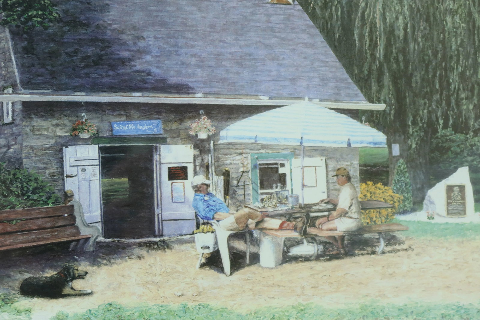 1990s Framed & Matted Fishing Camp Little Lehigh Fly Shop Print - 4
