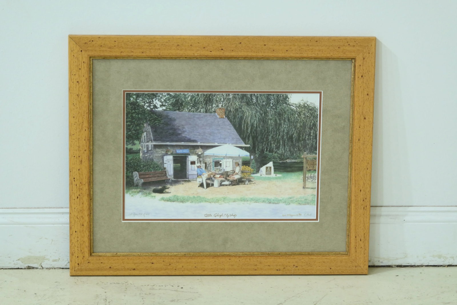 1990s Framed & Matted Fishing Camp Little Lehigh Fly Shop Print - 7