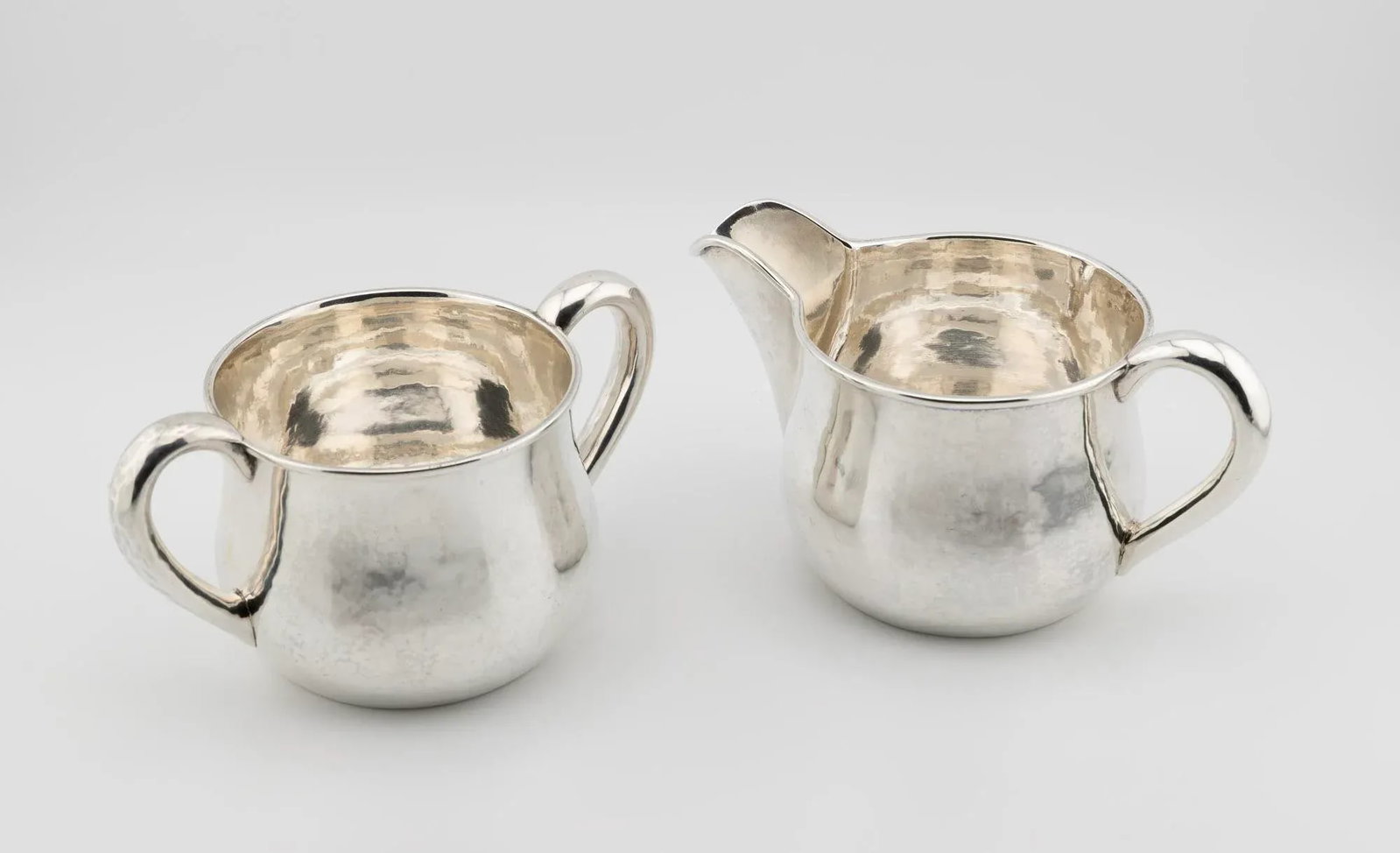 Sterling Silver Arts and Crafts Sugar Bowl and Creamer, 1930s - 2