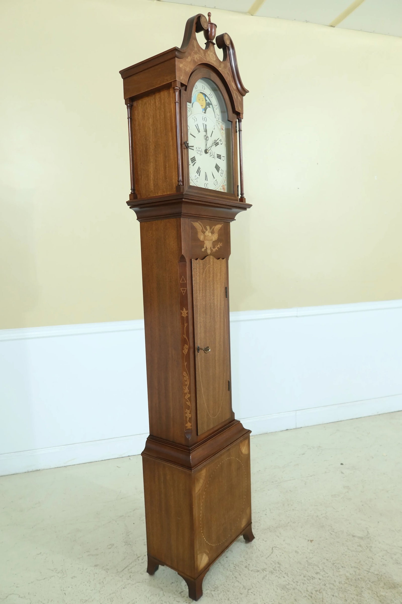Sligh Joseph Doll Henry Ford Inlaid Mahogany Grandfather Clock - 7