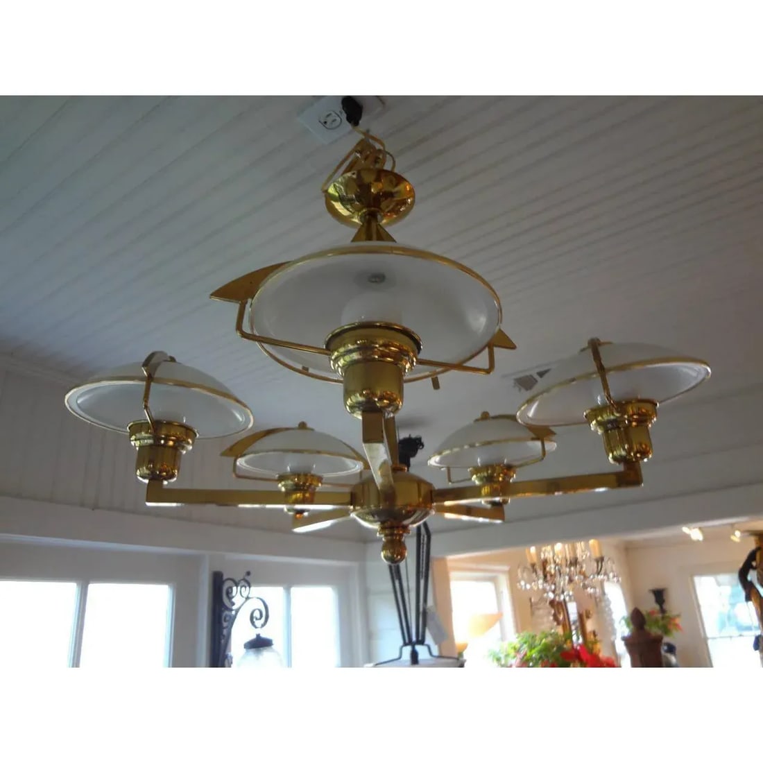 1960's Italian Mid-Century Modern Stilnovo Style Brass Chandelier - 2