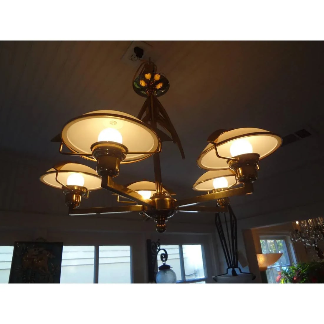 1960's Italian Mid-Century Modern Stilnovo Style Brass Chandelier - 3