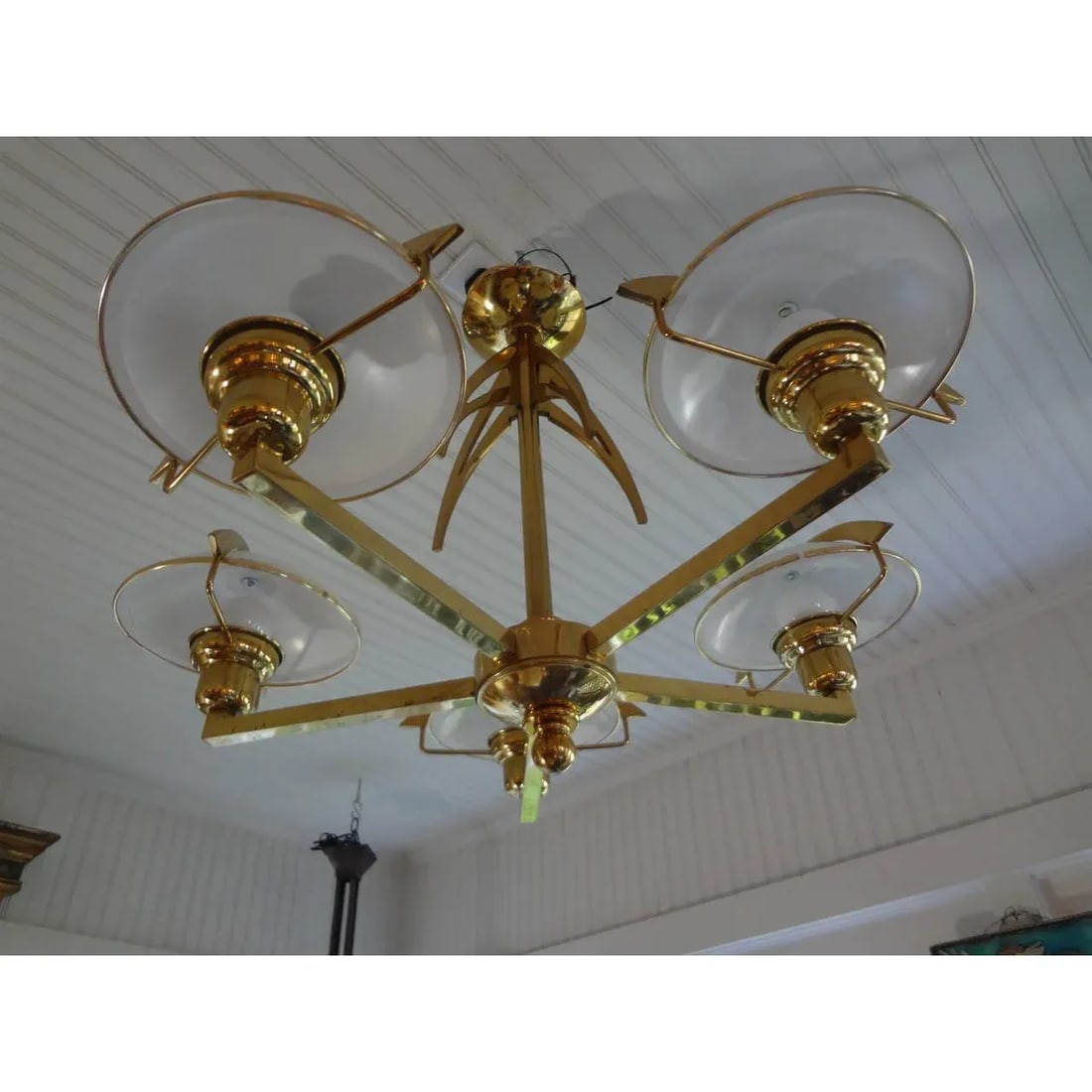 1960's Italian Mid-Century Modern Stilnovo Style Brass Chandelier - 4