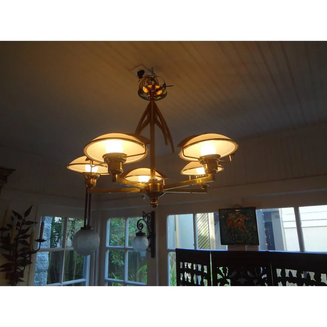 1960's Italian Mid-Century Modern Stilnovo Style Brass Chandelier - 5