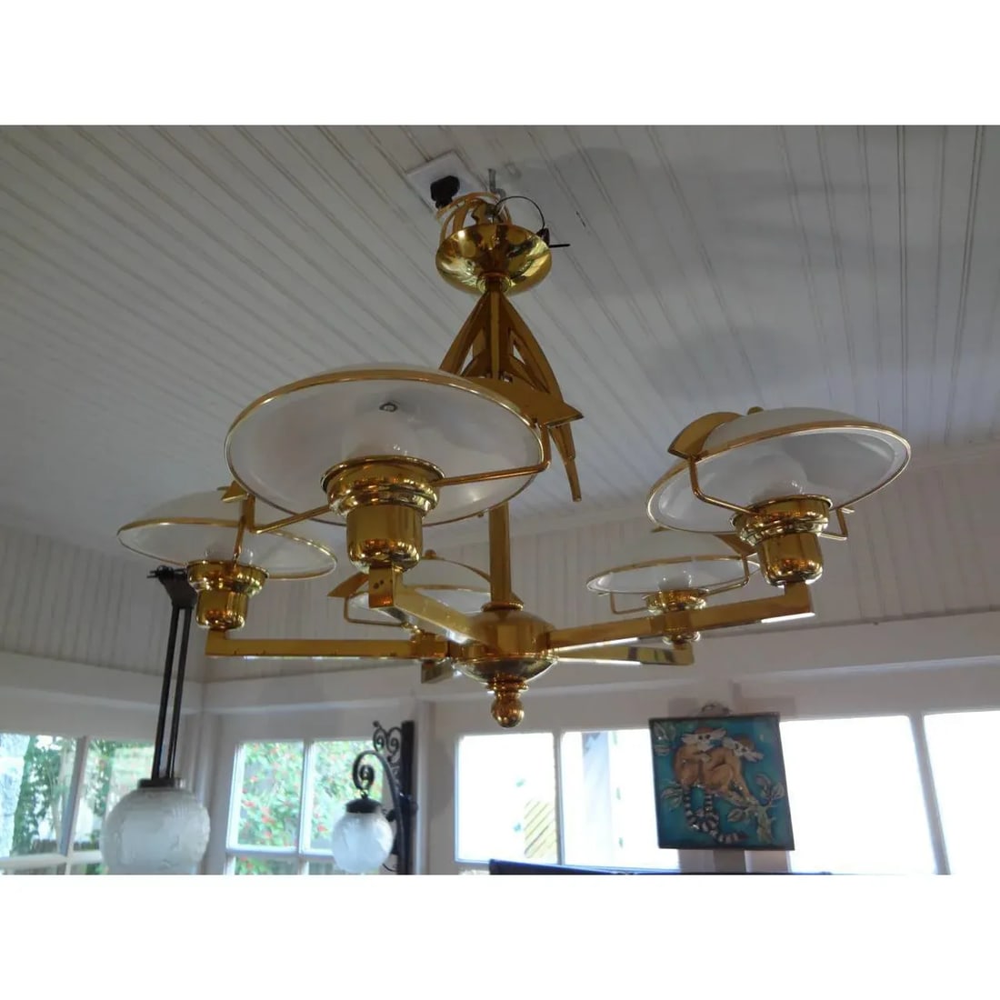 1960's Italian Mid-Century Modern Stilnovo Style Brass Chandelier - 6