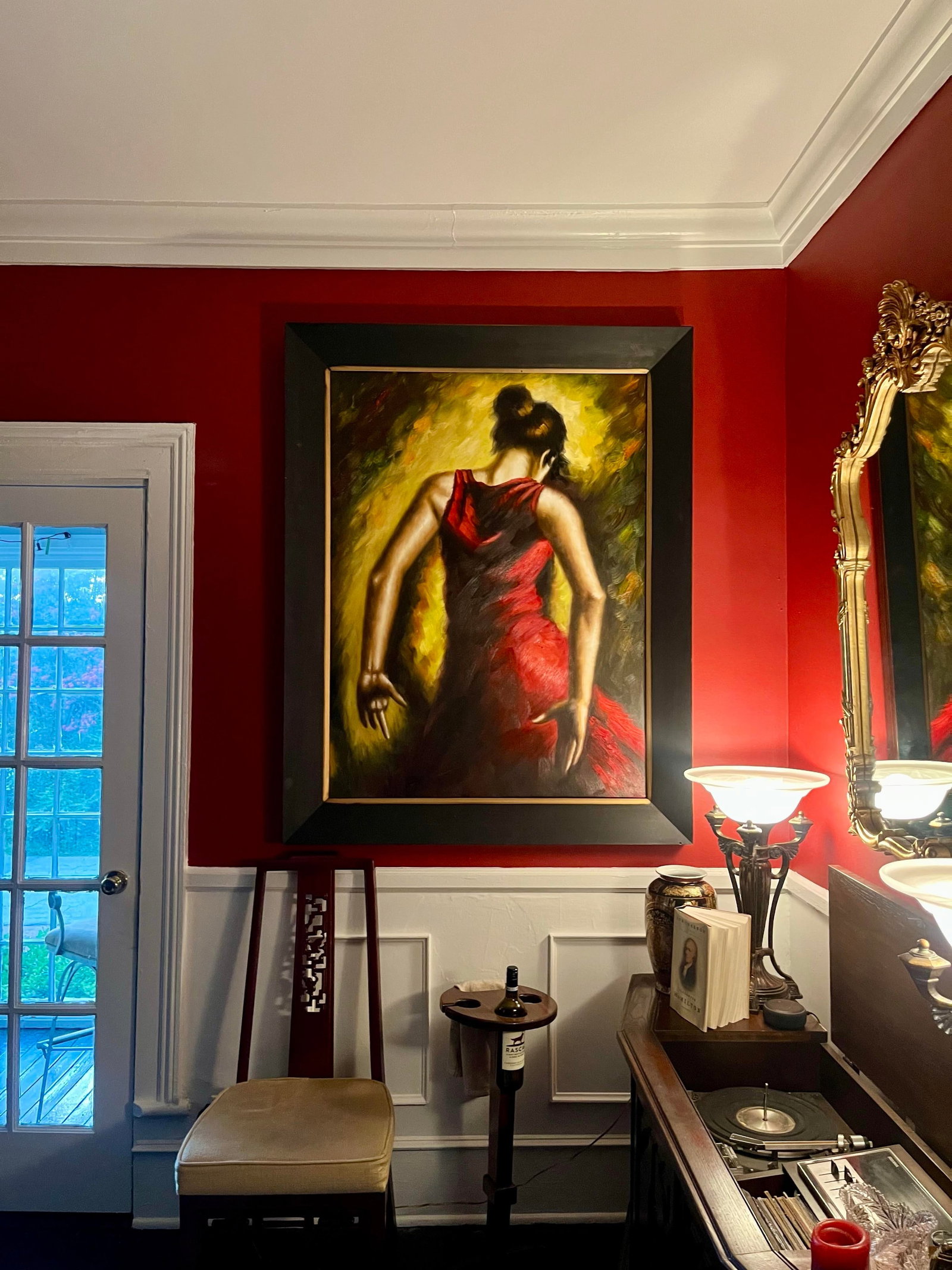 Expressive Spanish Flamenco Dancer Oil Painting in Red and Gold, Early 21st Century - 2