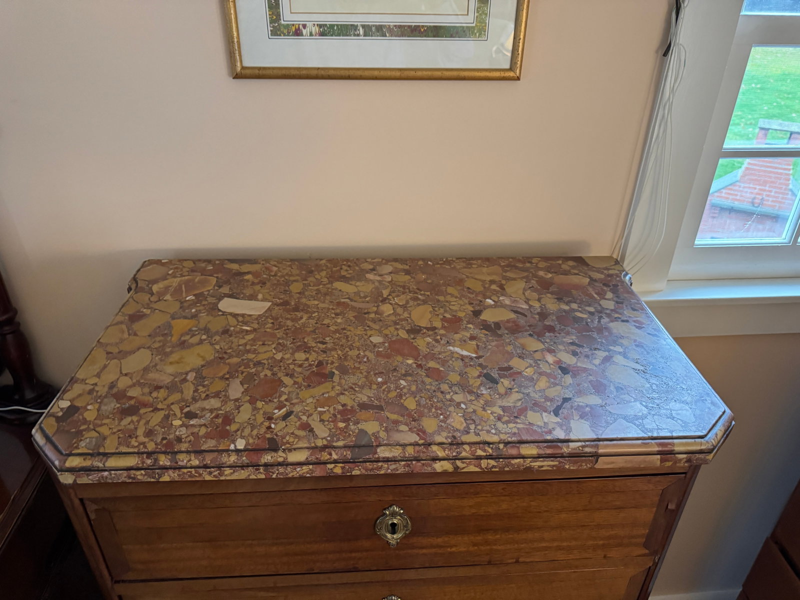 Late 19th-Century French Louis XVI-Style Mahogany Semainier Chest - Breccia Marble Top, Tall Narrow - 2