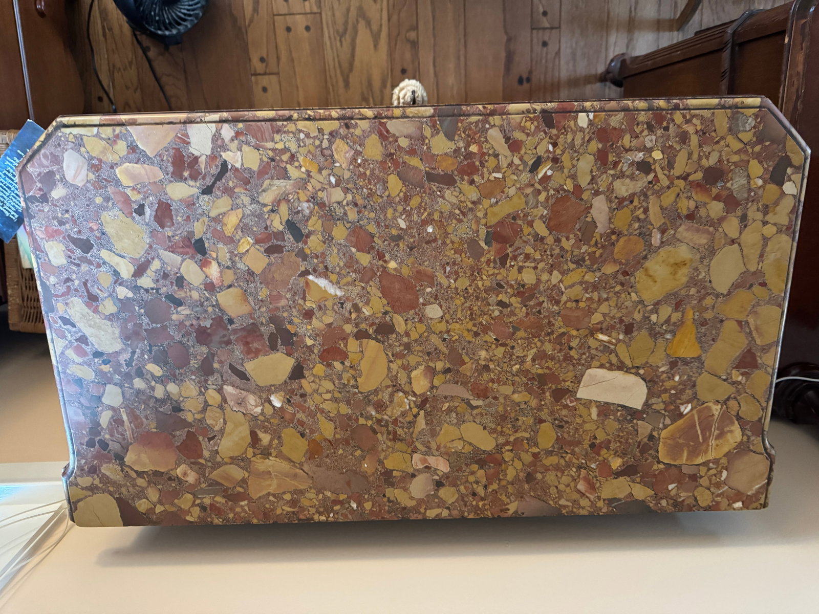 Late 19th-Century French Louis XVI-Style Mahogany Semainier Chest - Breccia Marble Top, Tall Narrow - 3